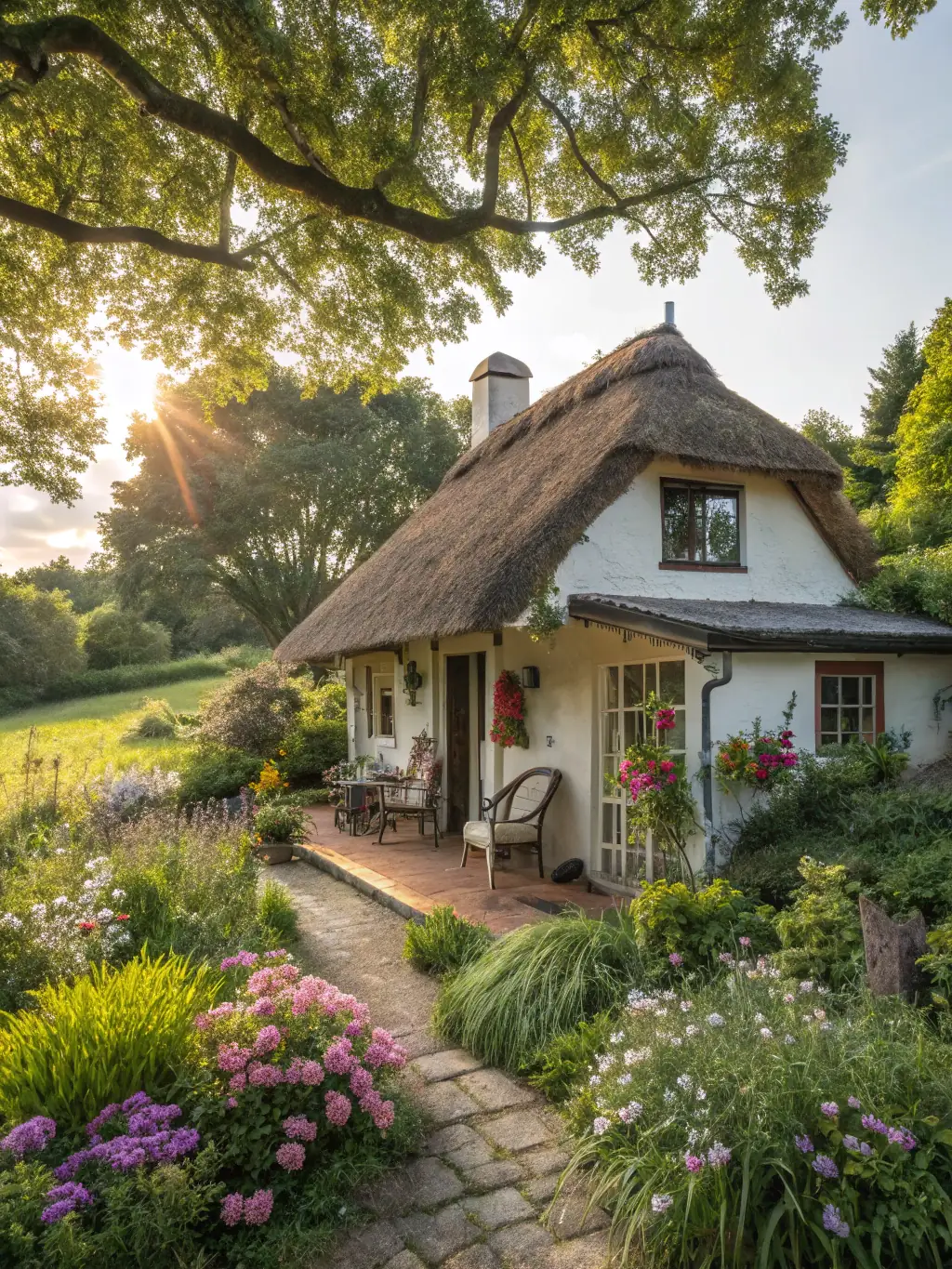 A cozy and charming countryside cottage with a fireplace and garden, showcasing the unique and authentic experiences available through AllYourStay.